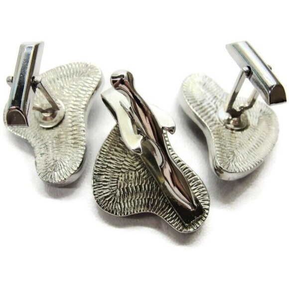 Pink Black & Silver-Tone Cufflinks & Clasp Checkered Set Tux Shirt Suit Vtg - Picture 4 of 8